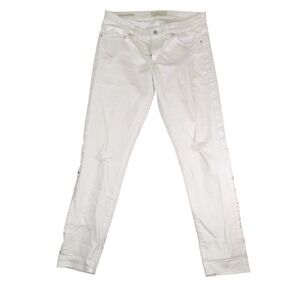 Lucky Brand Jeans Womens 4 White Sienna Slim Boyfriend Mid Rise Distressed Denim